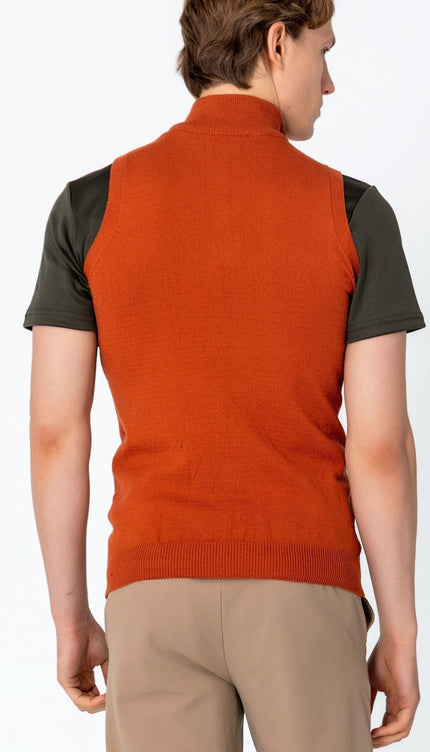 Zippered Collar Sweater Vest - Tile - Ron Tomson