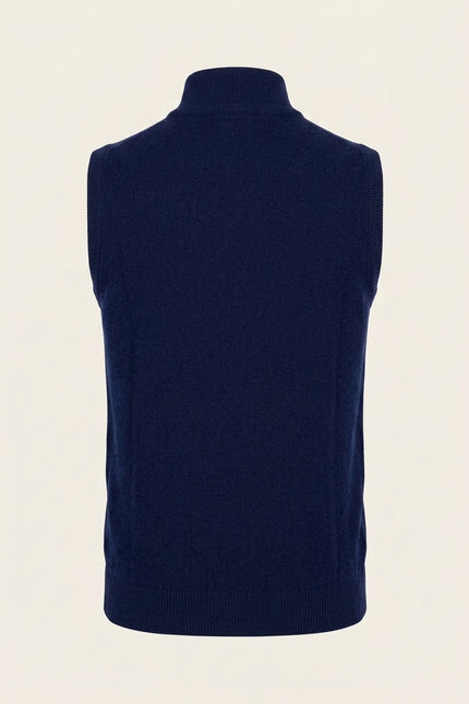 Zippered Mock-Neck Sweater Vest - Navy - Back
