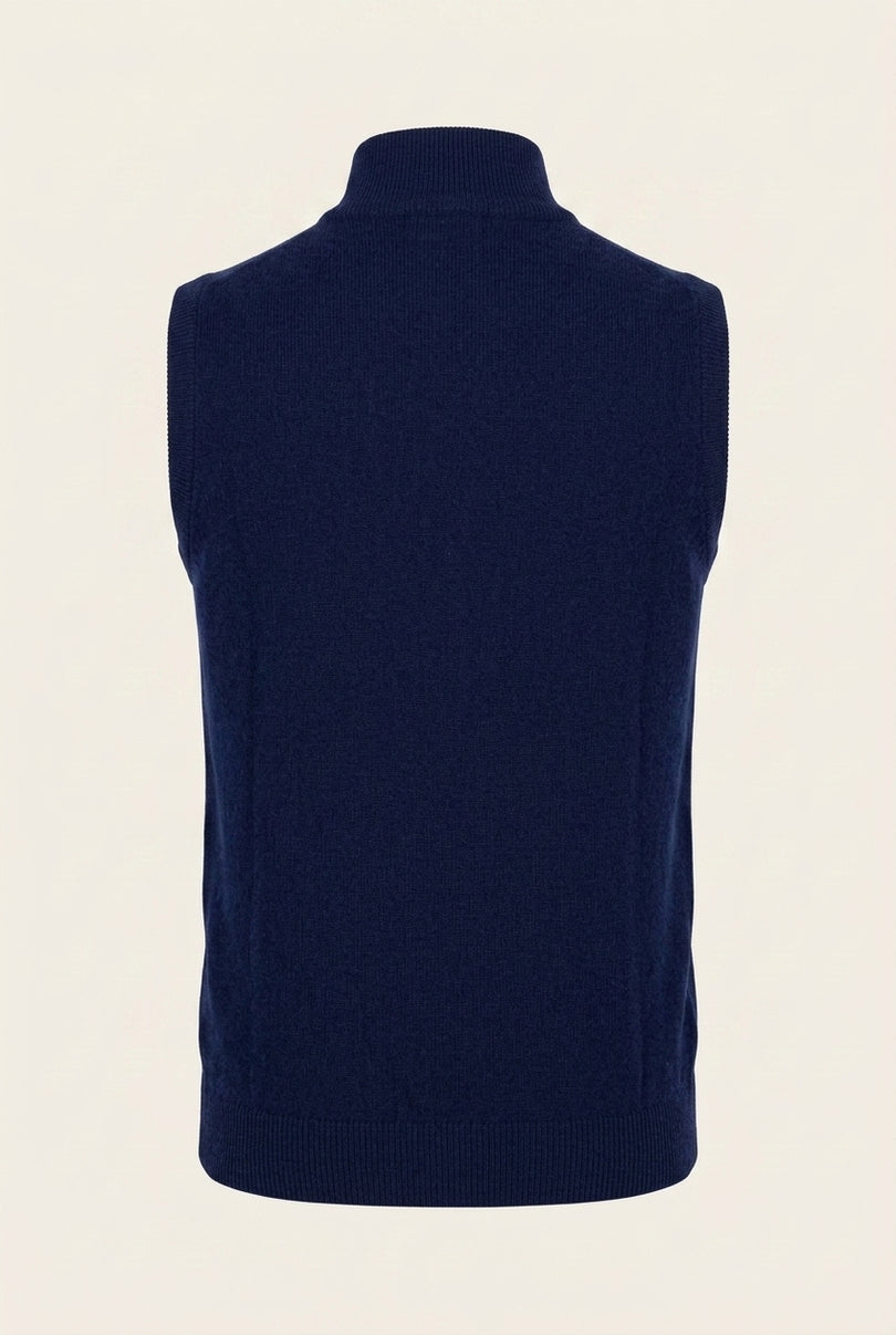 Zippered Mock-Neck Sweater Vest - Navy - Back