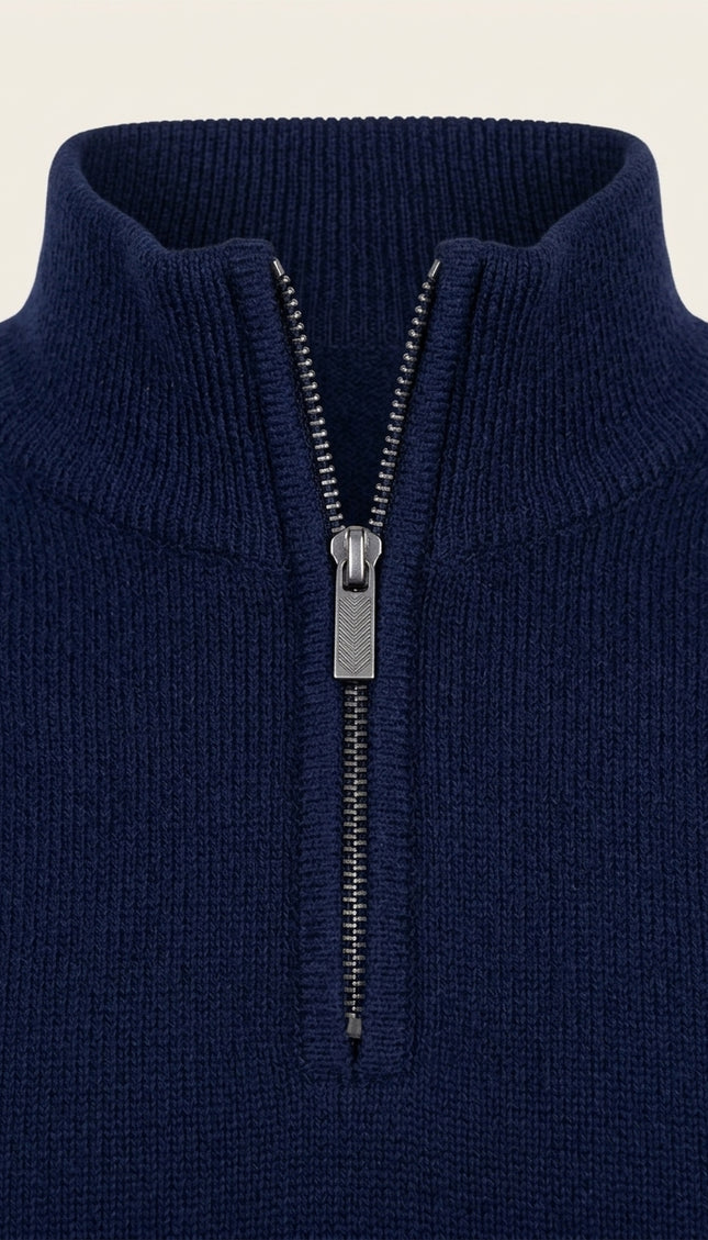 Zippered Mock-Neck Sweater Vest - Navy - Detail