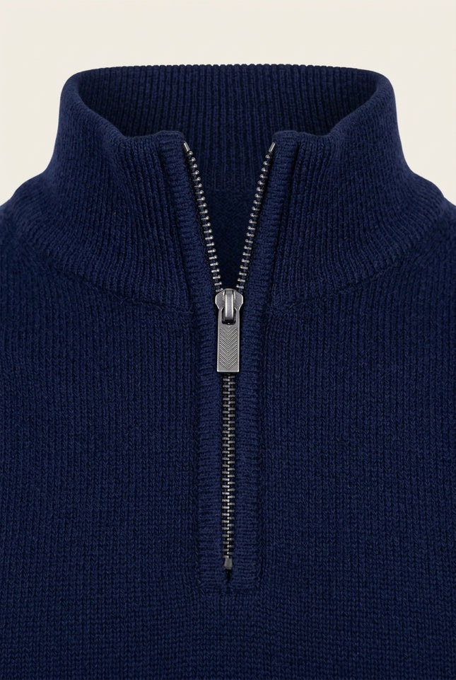 Zippered Mock-Neck Sweater Vest - Navy - Detail