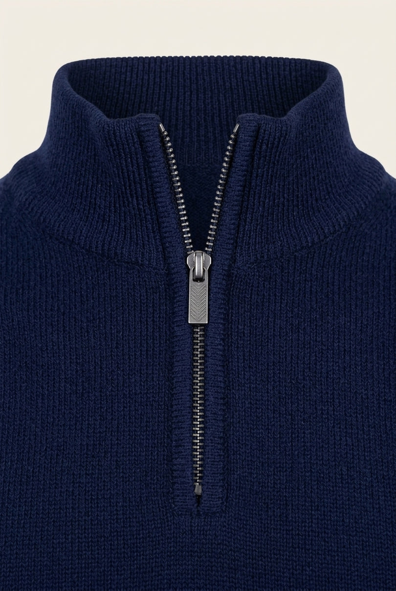 Zippered Mock-Neck Sweater Vest - Navy - Detail