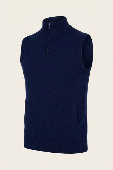 Zippered Mock-Neck Sweater Vest - Navy - Front