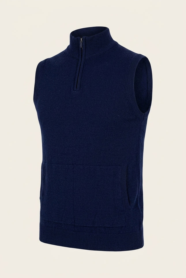 Zippered Mock-Neck Sweater Vest - Navy - Front