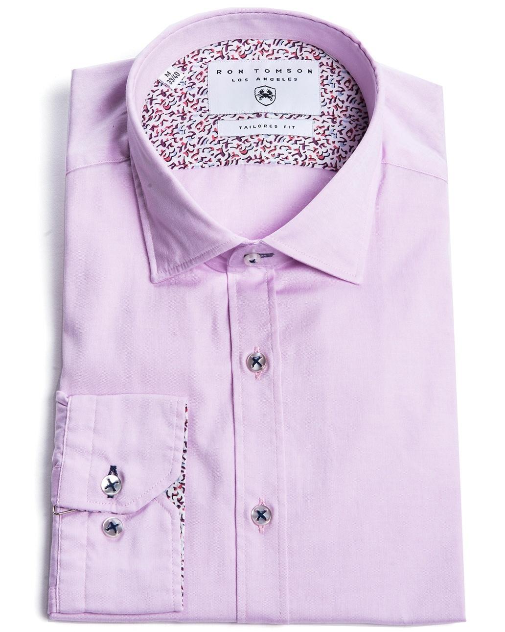 Contrast Slim Fit Spread Collar Shirt - Purple - Ron Tomson