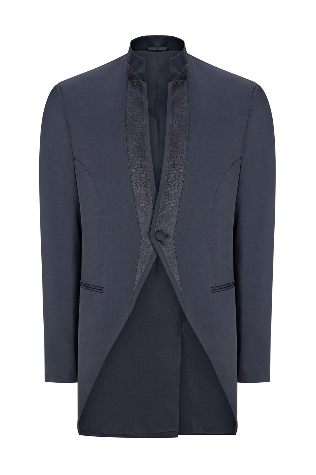 Mao Collar Fitted Trim Tuxedo - Navy - Ron Tomson