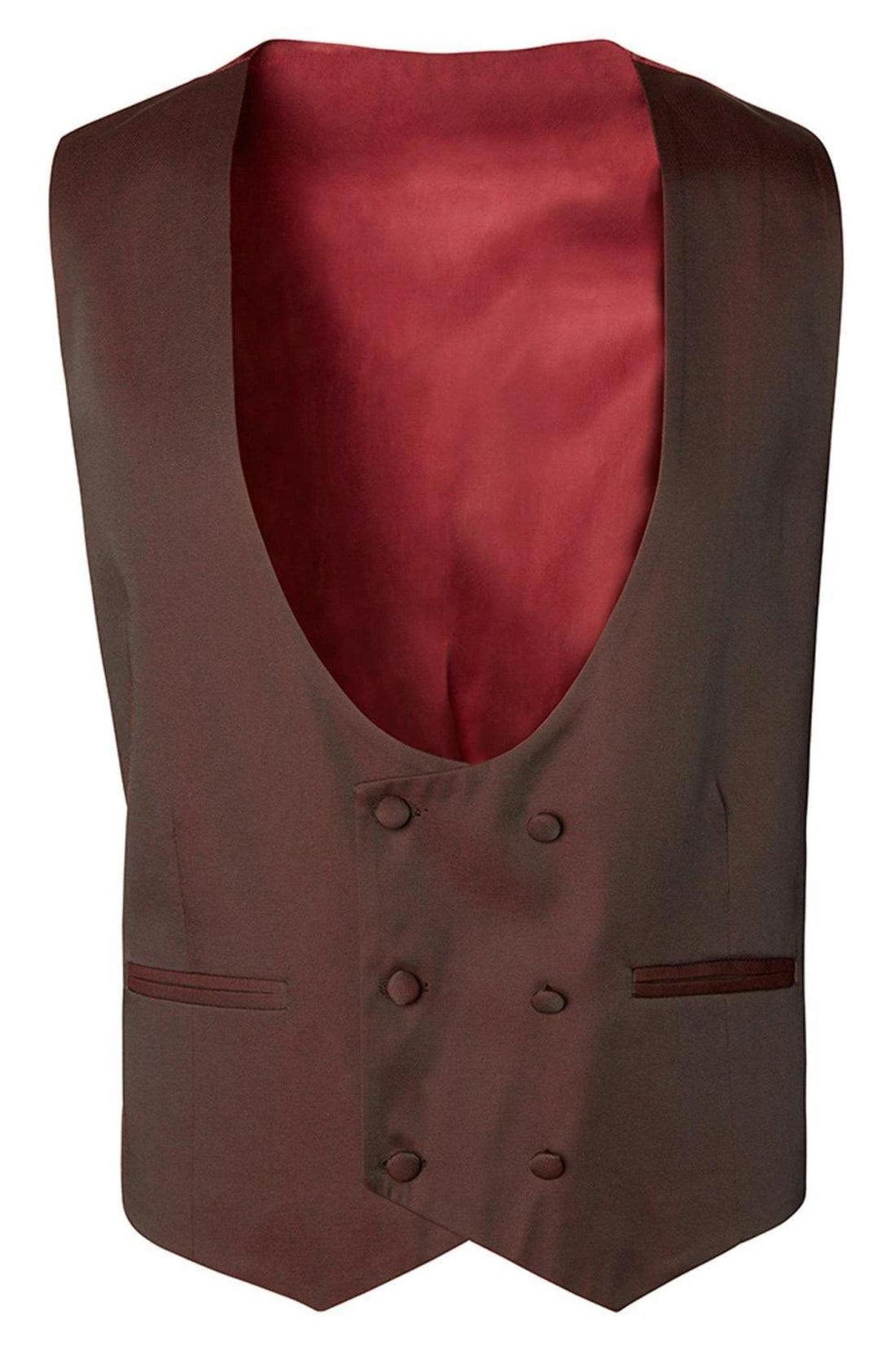 U SHAPED DOUBLE BREASTED VEST - BURGUNDY - Ron Tomson