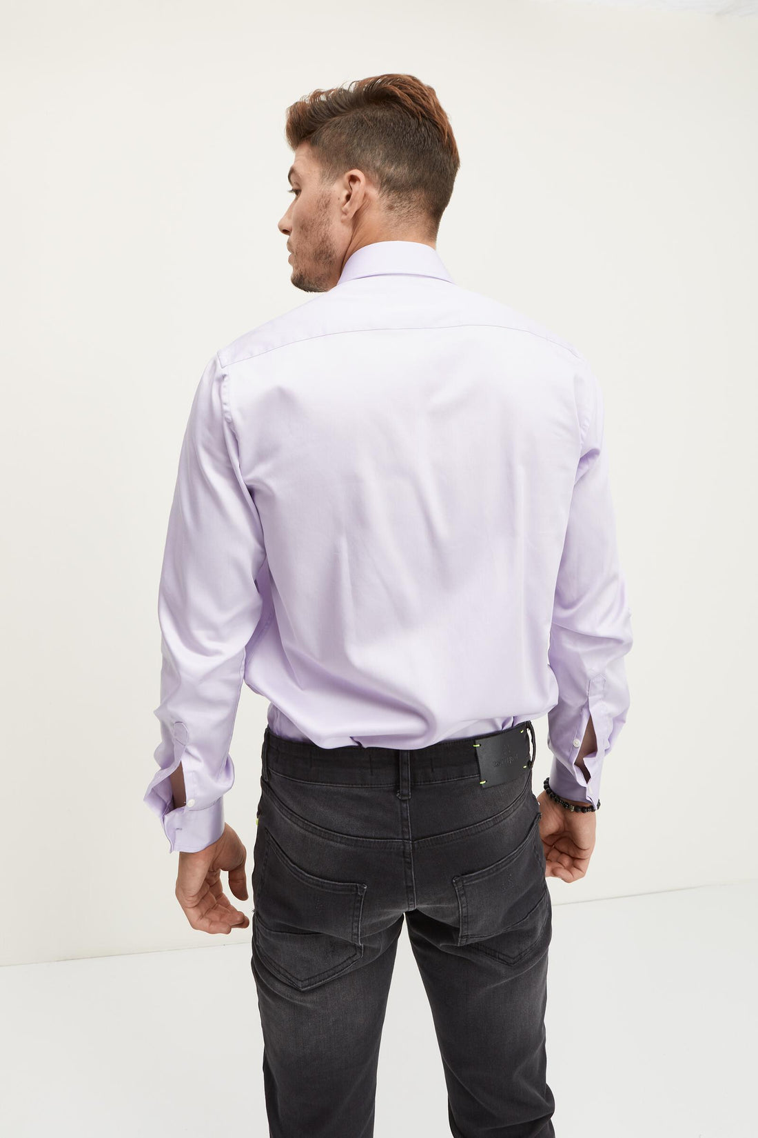 Pure Cotton Spread Collar Fitted Dress Shirt - Lavender - Ron Tomson