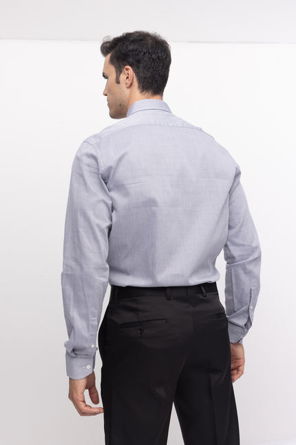 Convertible Cuff Oxford Cotton Spread Collar Dress Shirt - Grey - Ron Tomson