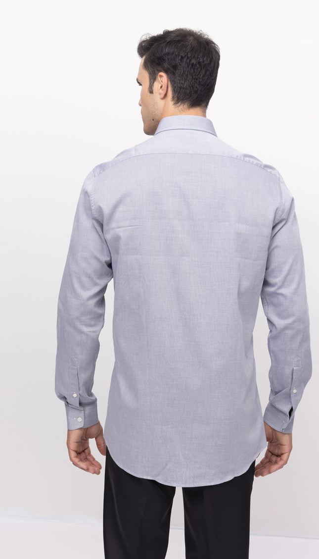 Convertible Cuff Oxford Cotton Spread Collar Dress Shirt - Grey - Ron Tomson