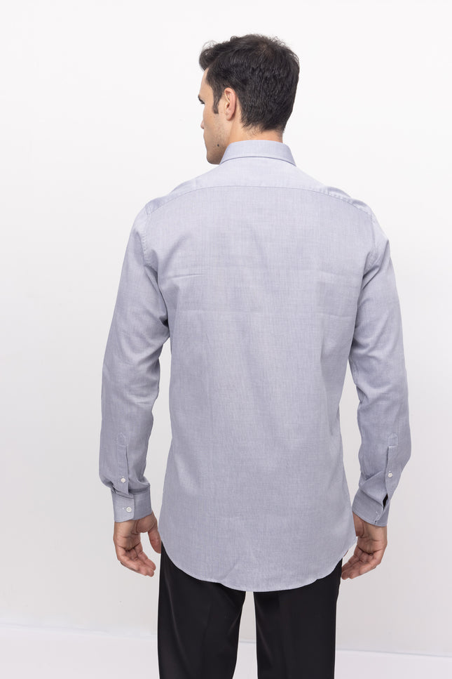 Convertible Cuff Oxford Cotton Spread Collar Dress Shirt - Grey - Ron Tomson