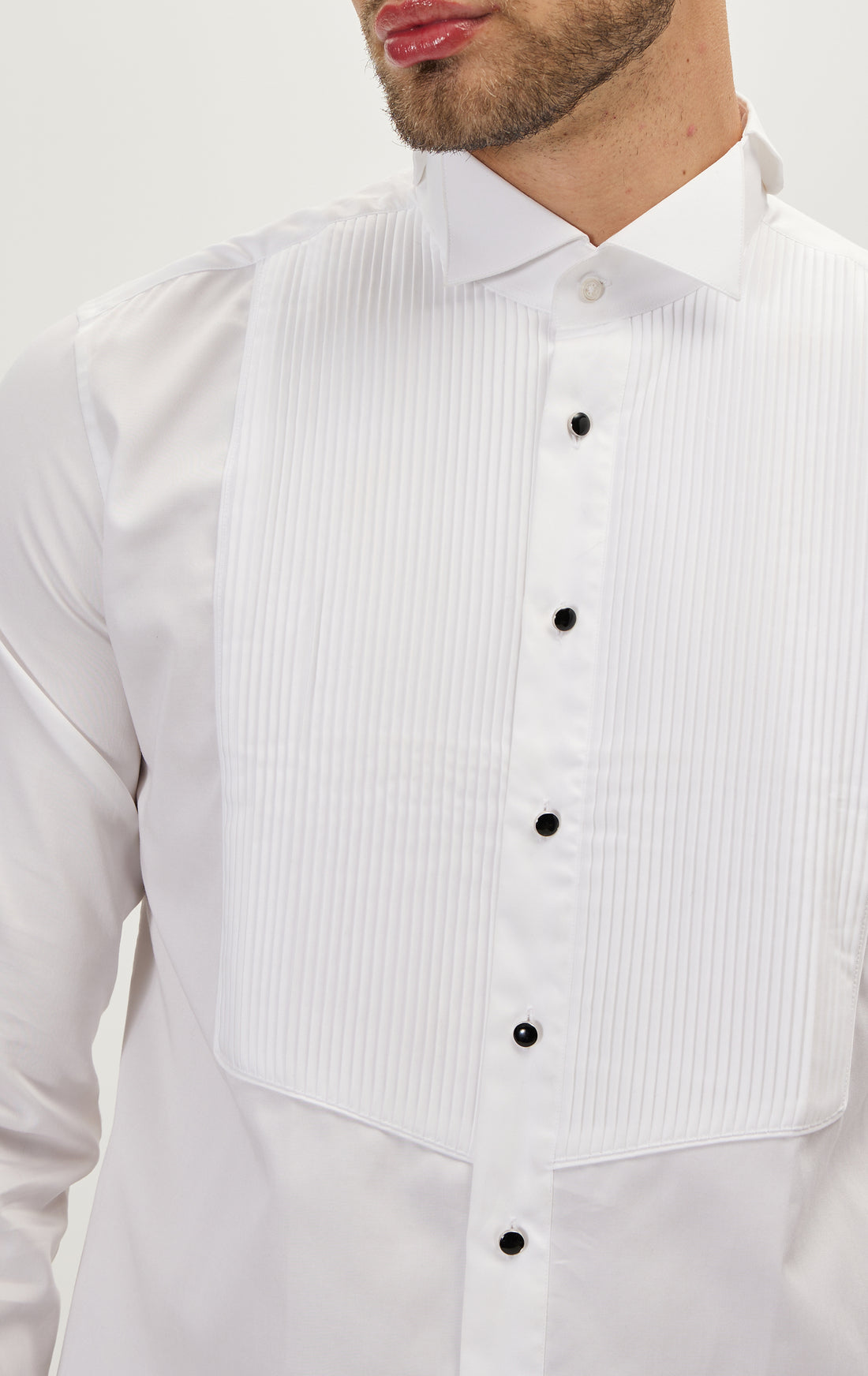 Plissee Wing Tip Kragen Shirt - Weiß Weiß