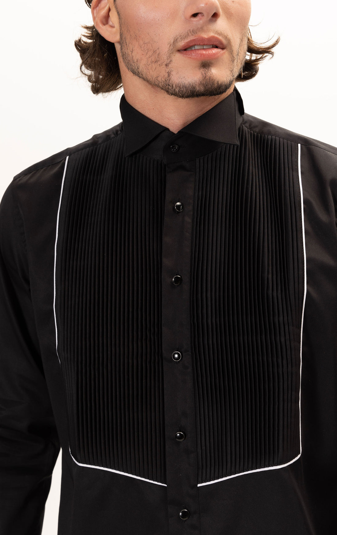 Camicia con colletto a punta a pieghe - Nero Bianco