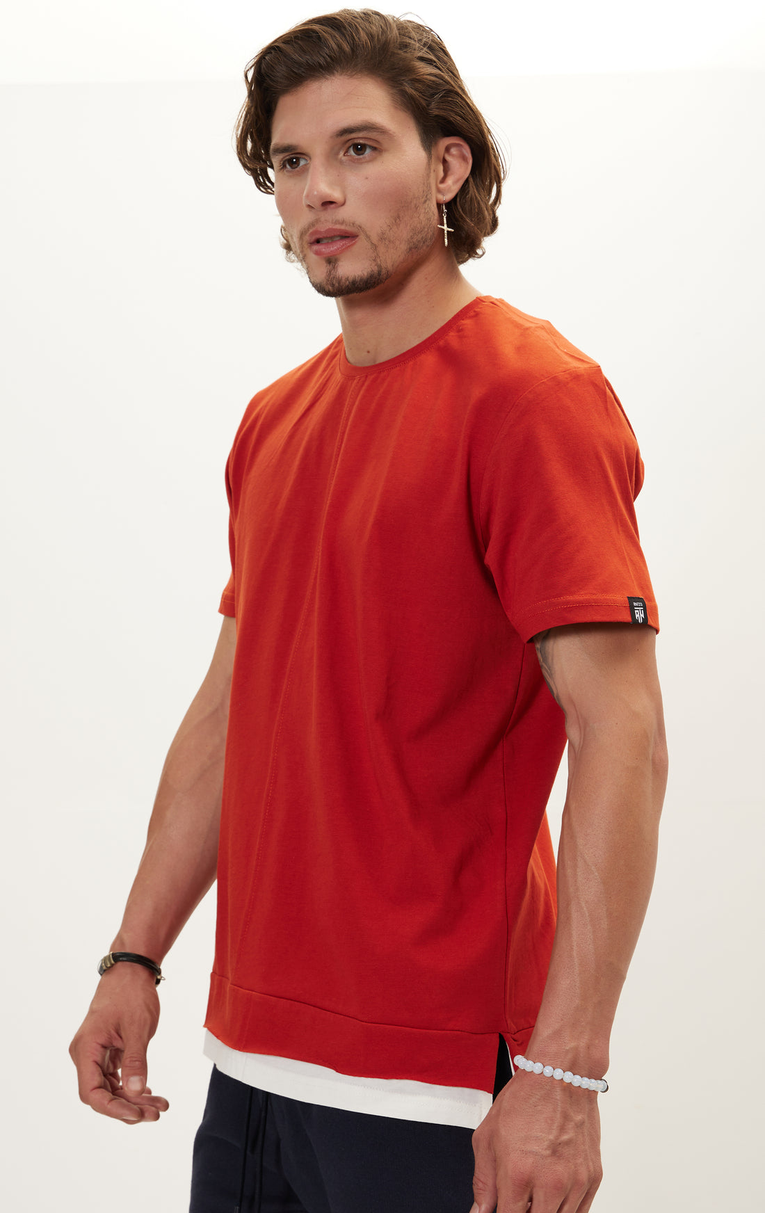 Nr. 8135 RT T-Shirt mit U-Ausschnitt aus reiner Baumwolle – Ziegelstein