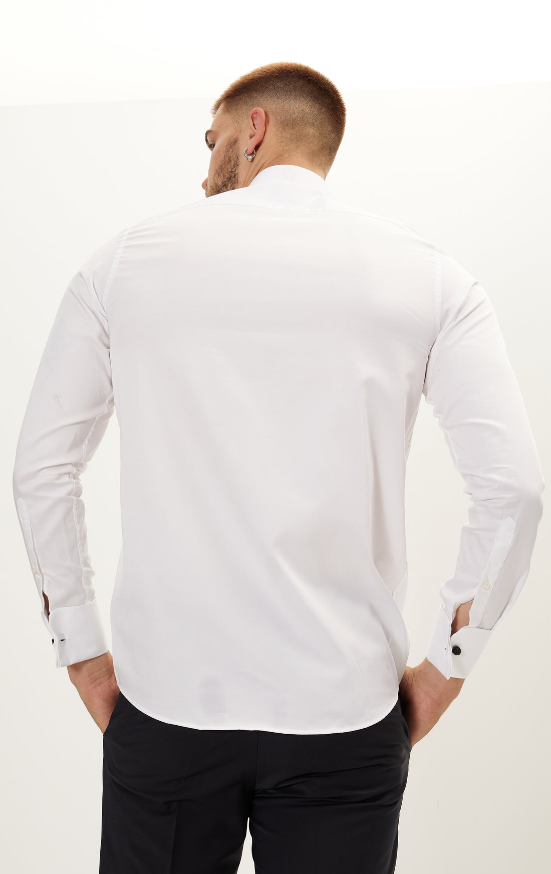 Lurex Paneled Spread Kragen Shirt - WEISS GRAU