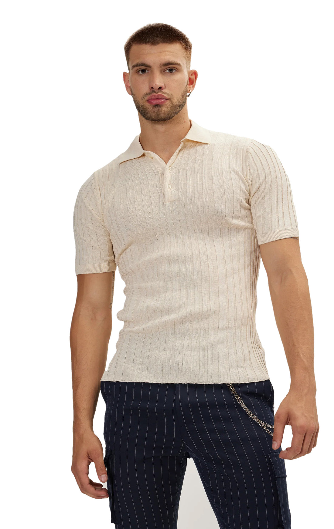 N° 6225 RIBBED S/S POLO - BEIGE