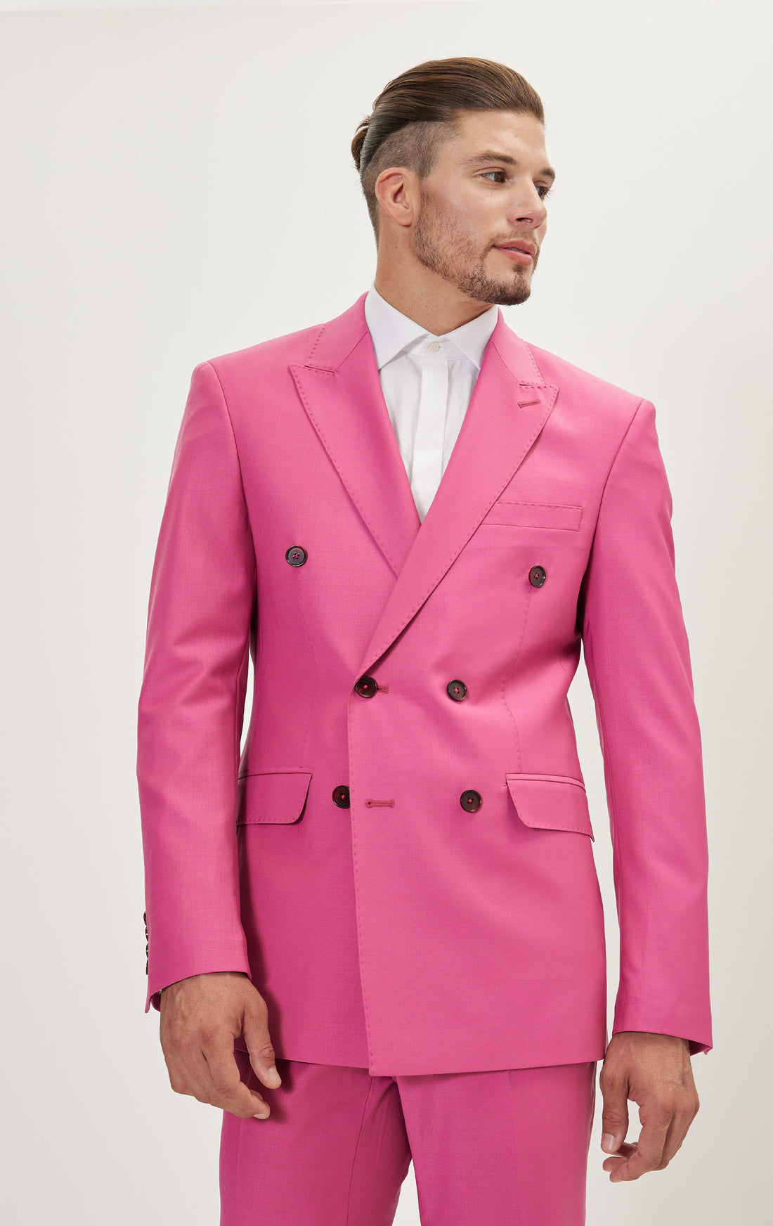 N° R206 SUPER 120S MERINO WOOL DOUBLE BREASTED SUIT - RASPBERRY PINK ISH RED