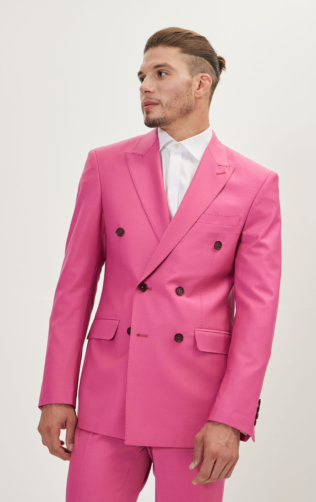 N° R206 SUPER 120S MERINO WOOL DOUBLE BREASTED SUIT - RASPBERRY PINK ISH RED