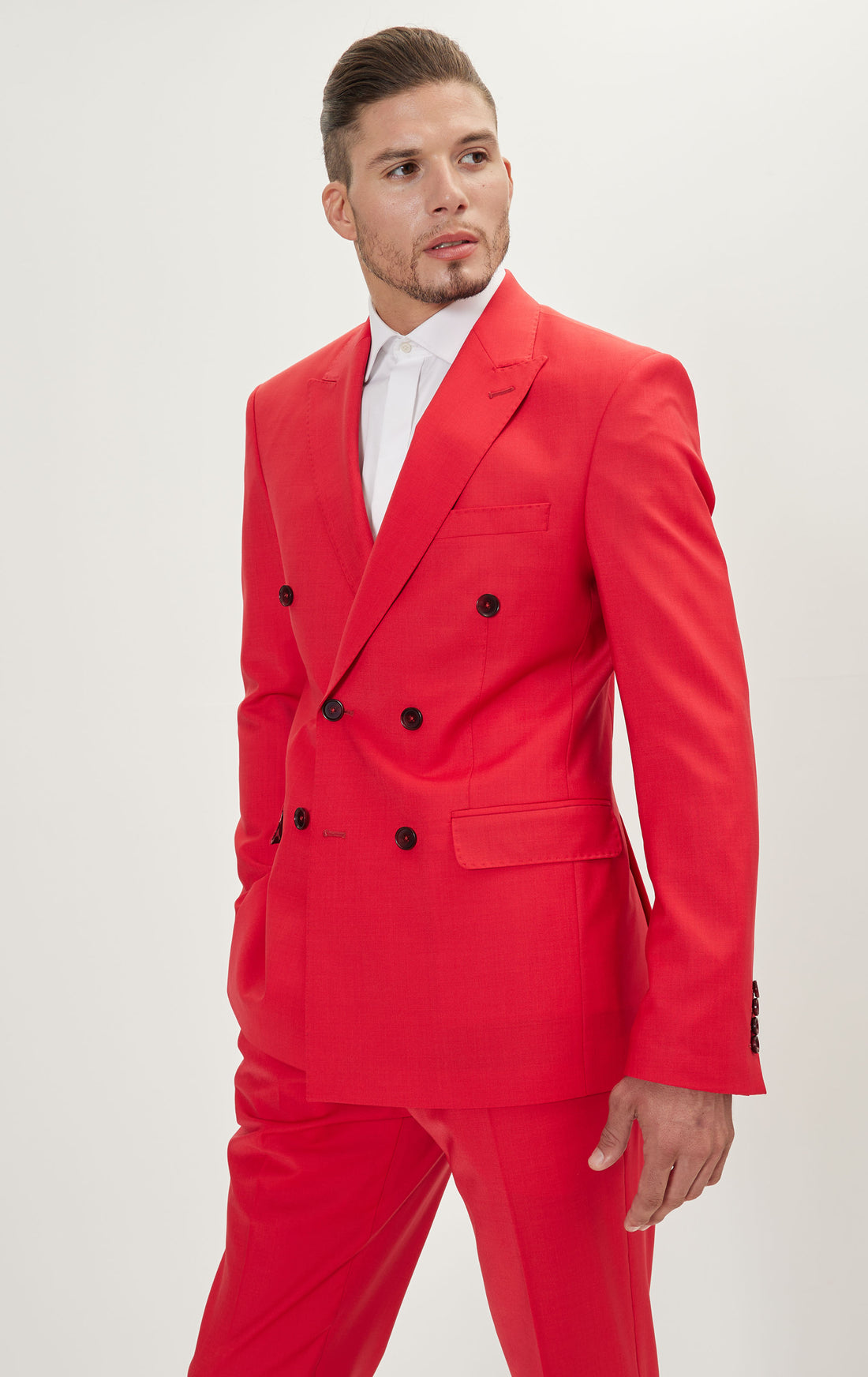 N° R206 SUPER 120S MERINO WOOL DOUBLE BREASTED SUIT - VALENTINE RED
