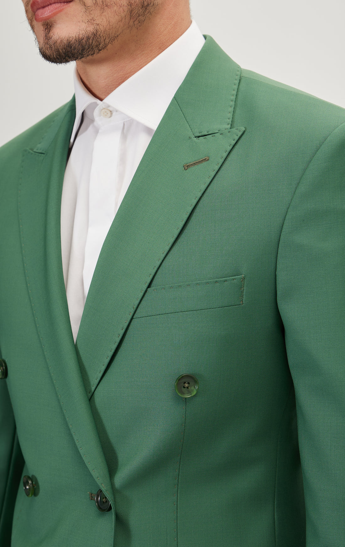 Super 120S Merino Wool Double Breasted Suit - Verdant Green
