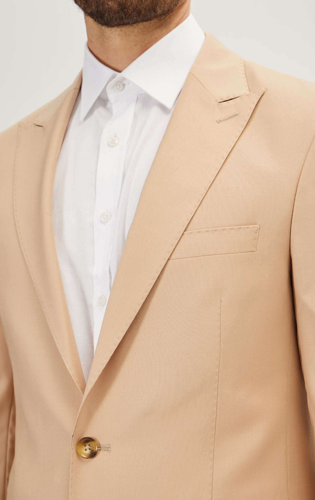 Super 120S Merino Wool Single Breasted Suit - Tan