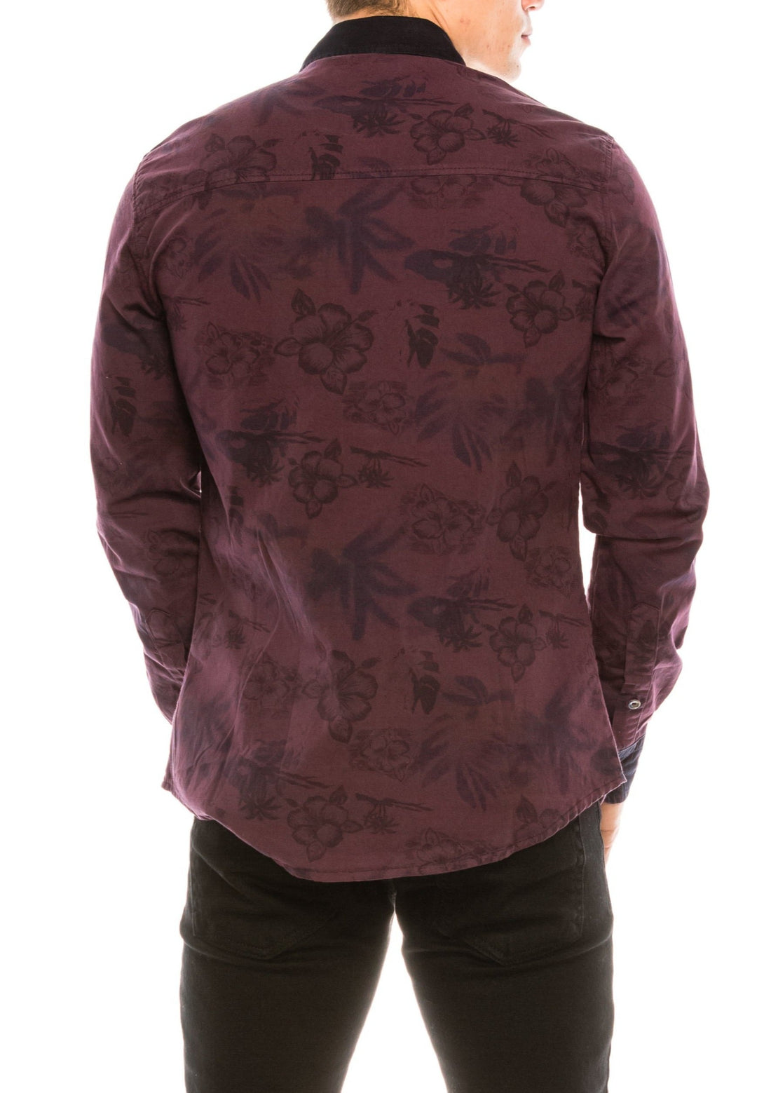 Pierced Fitted Button Down Shirt - Wine 1 - Ron Tomson