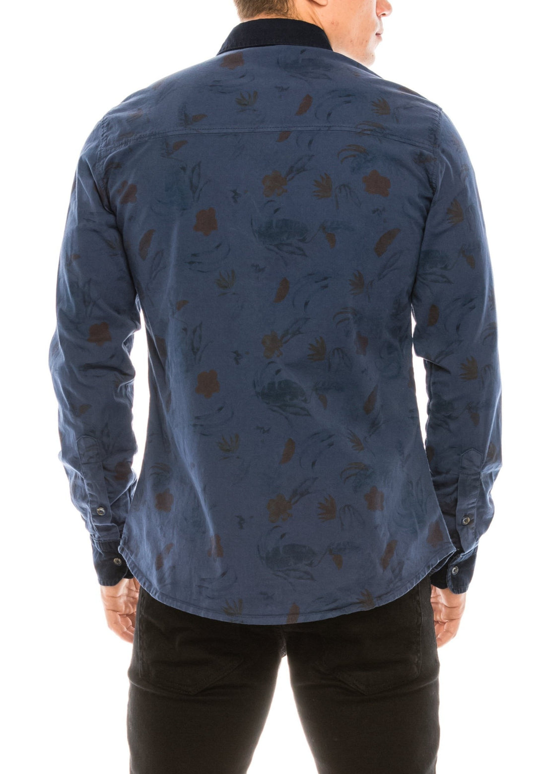 Pierced Fitted Button Down Shirt - NAVY 1 - Ron Tomson