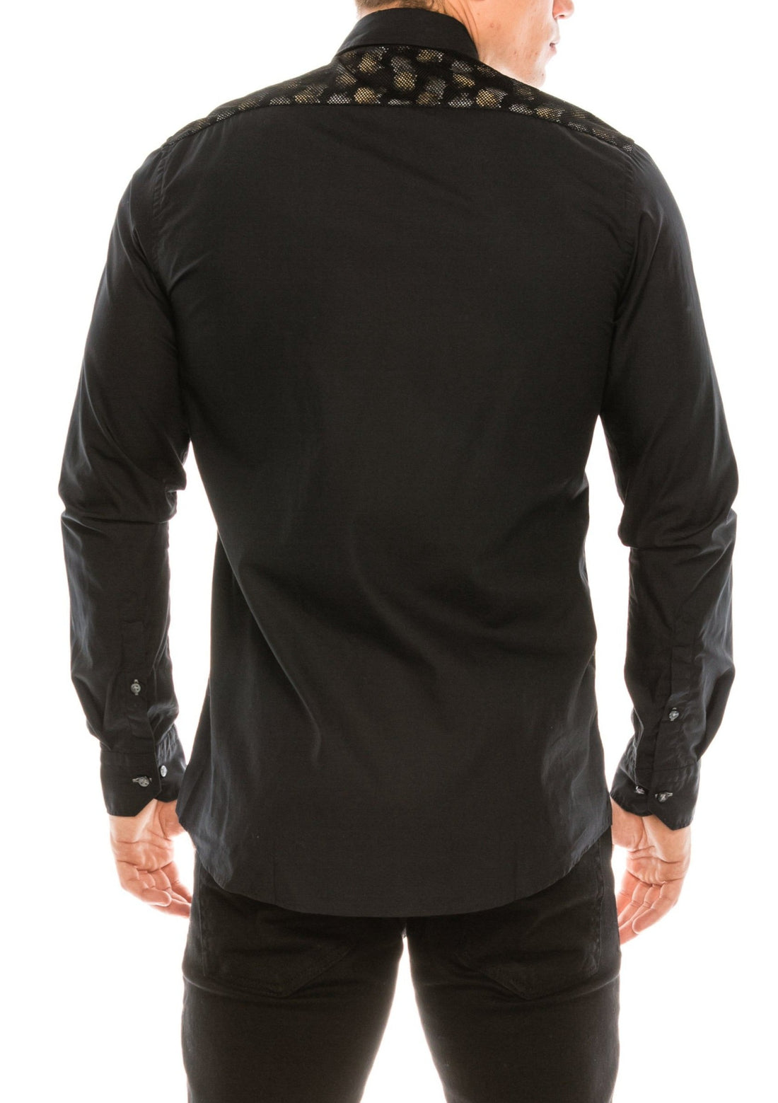 Slim Fit Printed Mesh Shirt- Black Grey - Ron Tomson