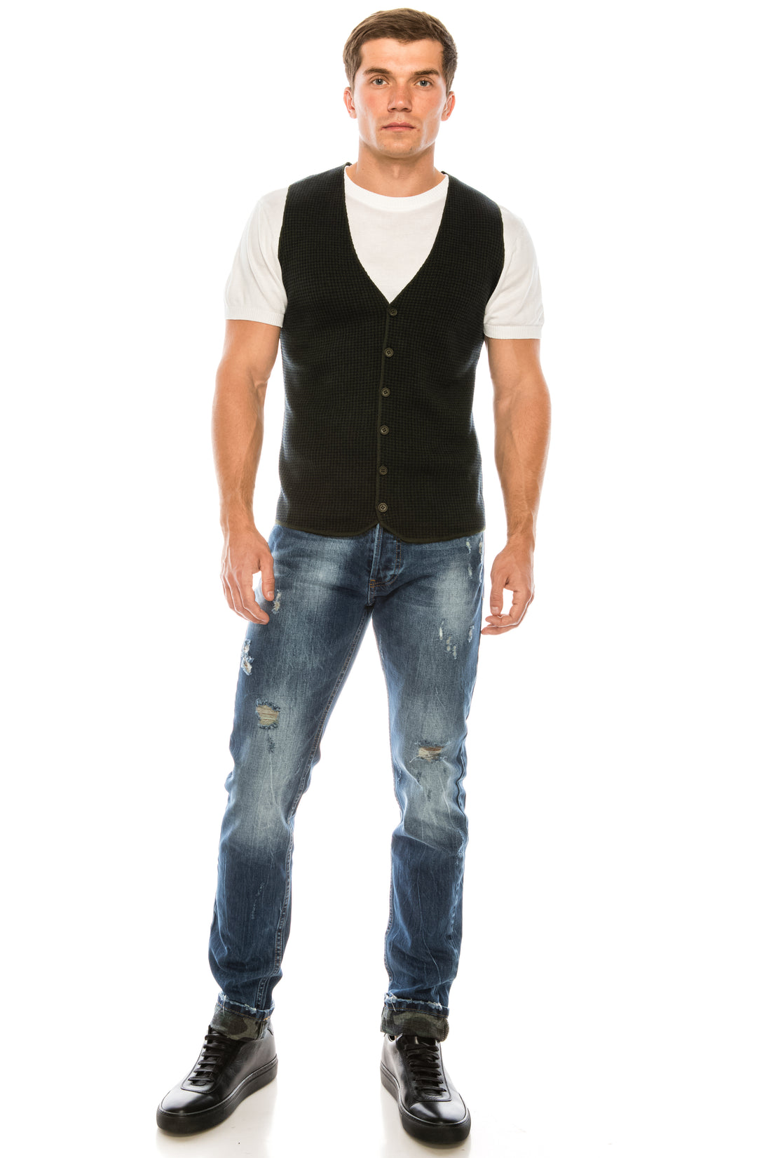 Casual Houndstooth Vest - Green - Ron Tomson