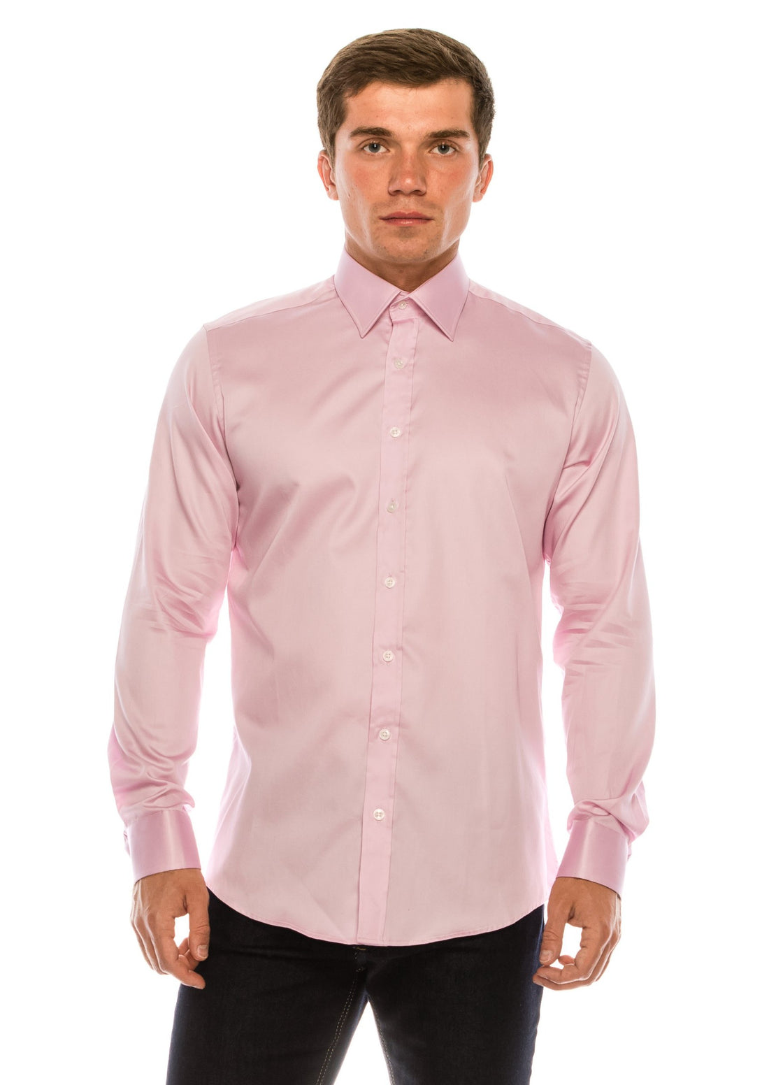 Pure Cotton Sateen Dress Shirt - Pink - Ron Tomson