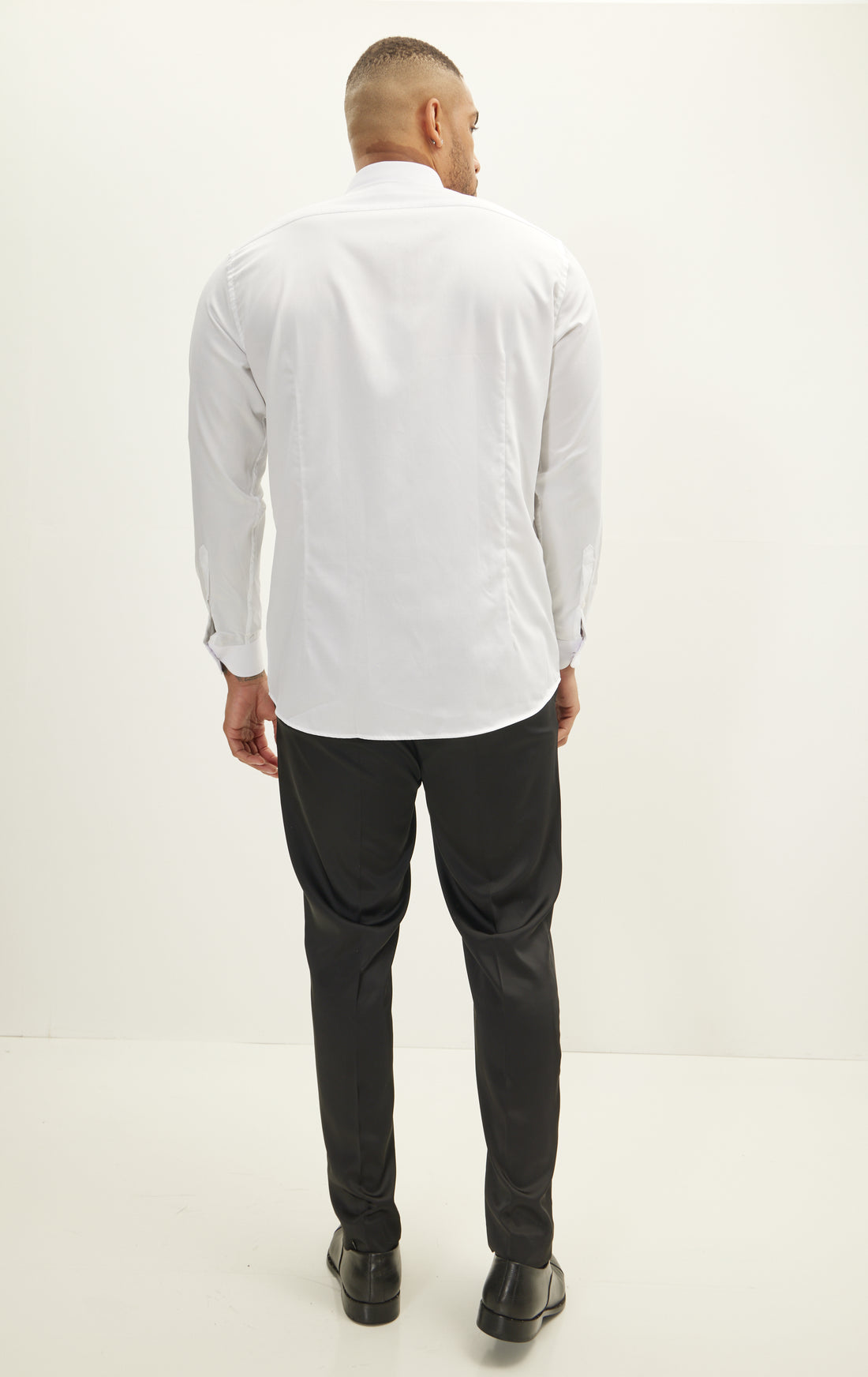 Slim Fit Pique Front Long Sleeve Tuxedo Shirt - White