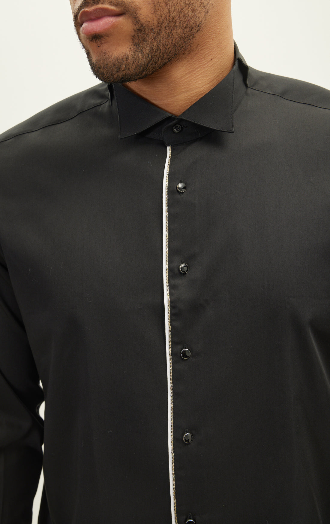 Piped Lurex Detailed Tuxedo Shirt - Black White