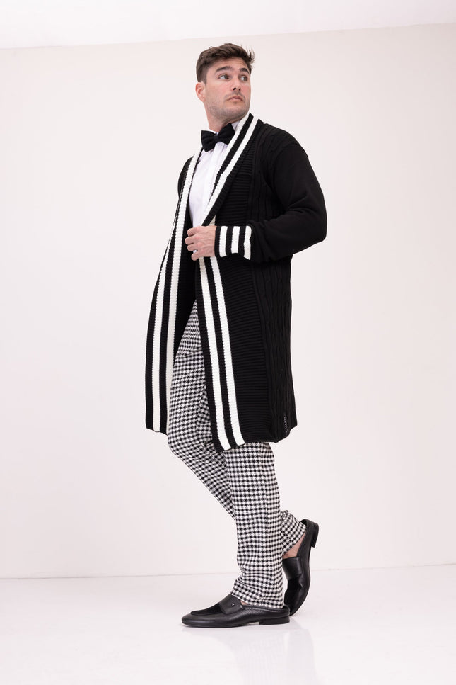 Longline Side Pocket Cardigan - BLACK - Ron Tomson