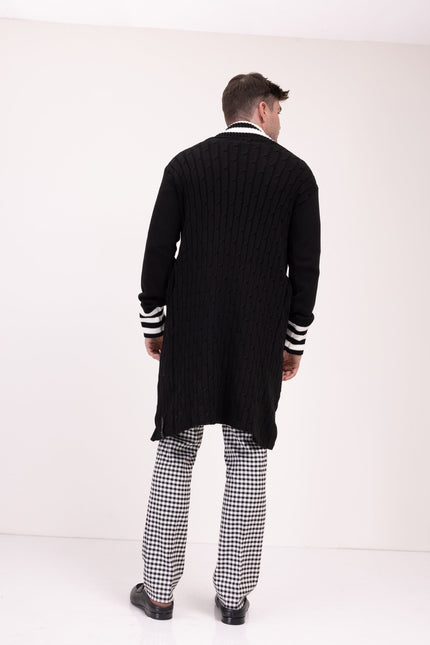 Longline Side Pocket Cardigan - BLACK - Ron Tomson