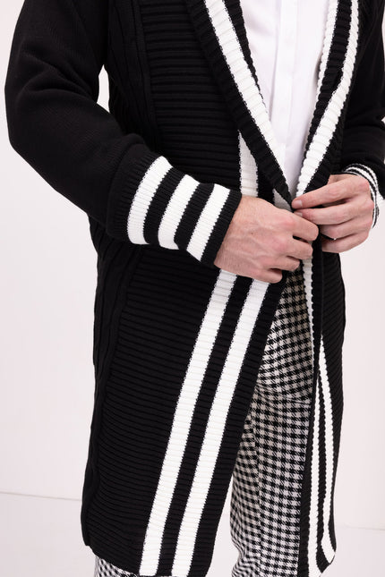 Longline Side Pocket Cardigan - BLACK - Ron Tomson