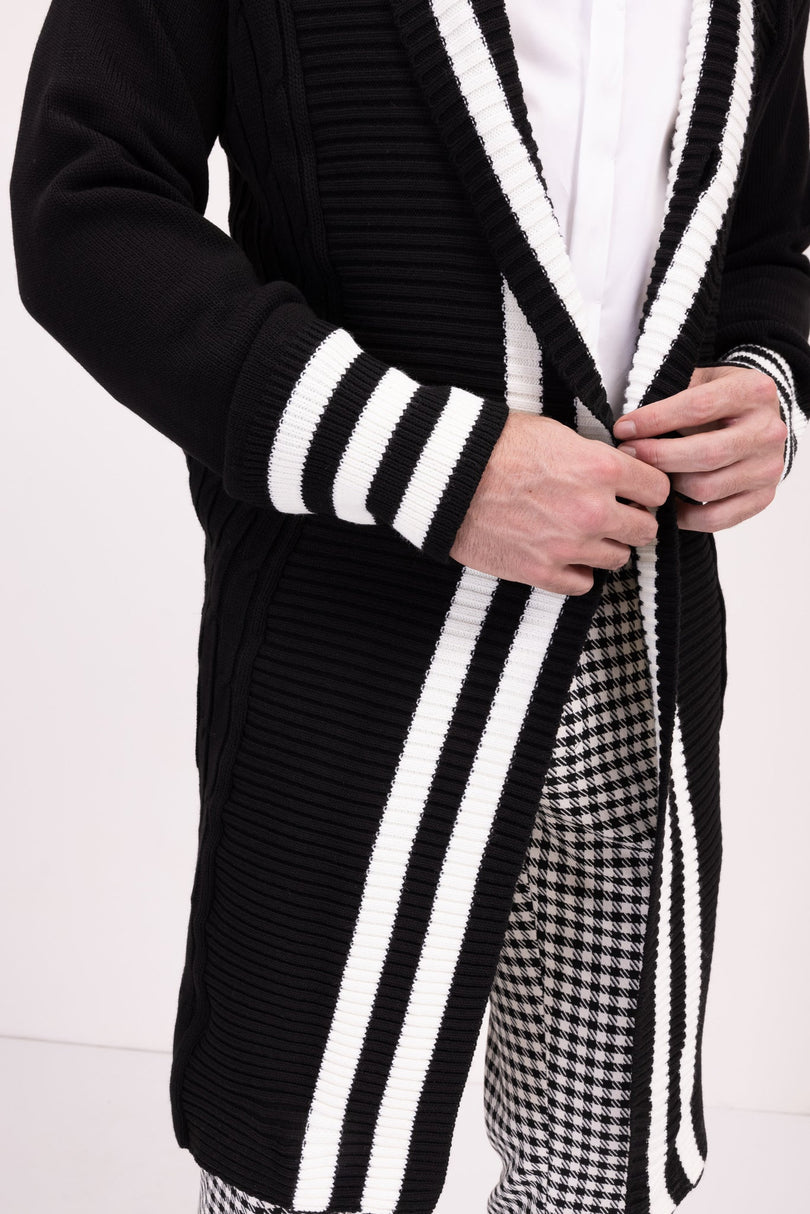 Longline Side Pocket Cardigan - BLACK - Ron Tomson