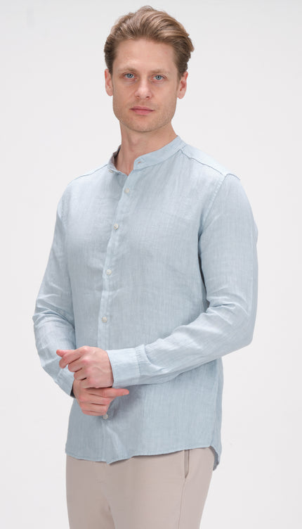 The Linen Grandad Shirt - Sky Blue - Ron Tomson