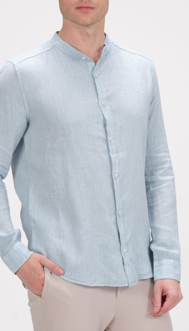 The Linen Grandad Shirt - Sky Blue - Ron Tomson