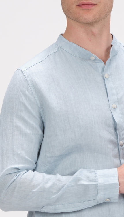 The Linen Grandad Shirt - Sky Blue - Ron Tomson