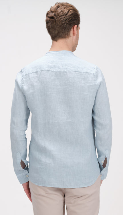 The Linen Grandad Shirt - Sky Blue - Ron Tomson