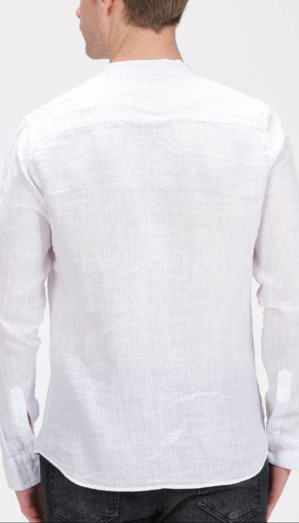 The Linen Grandad Shirt - Optic White - Ron Tomson