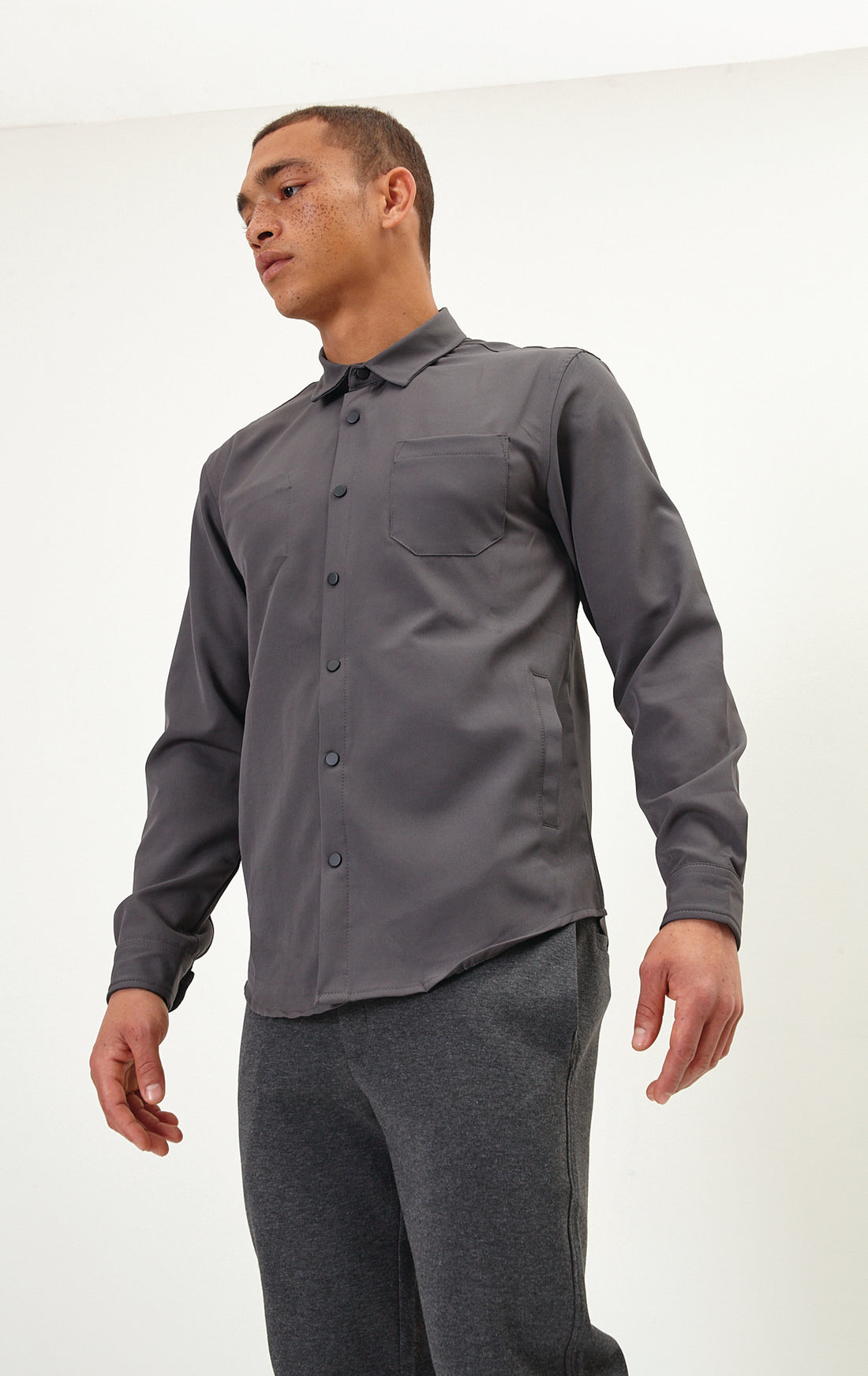 N° 4910 Tonal Button Up Shirt - Anthracite - Ron Tomson