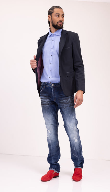 N° 5347 RT Symmetric Button Closure Jacket - Navy - Ron Tomson