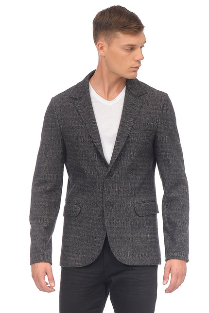 RAW EDGE FITTED CARDIGAN II - BLACK GREY - Ron Tomson