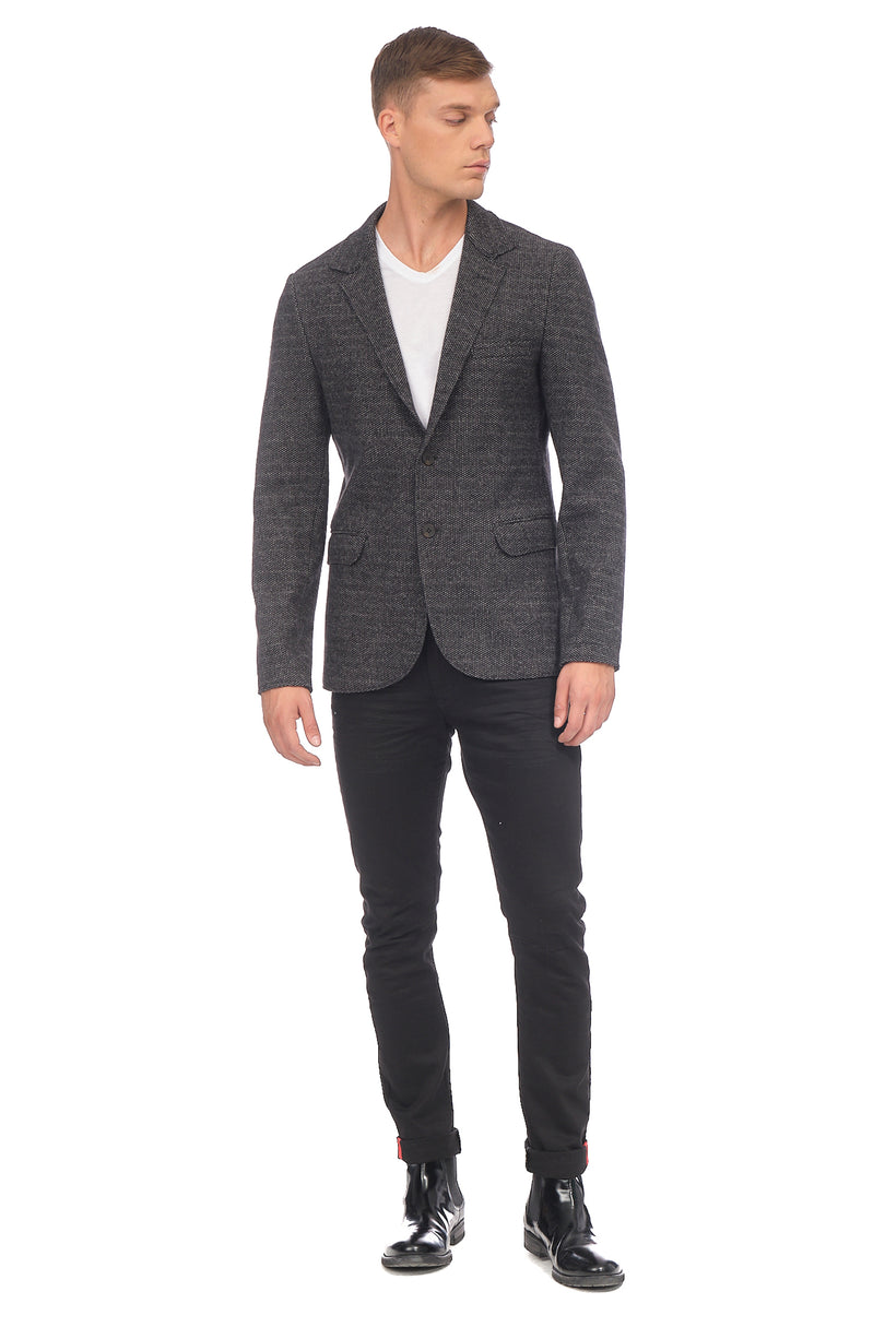 RAW EDGE FITTED CARDIGAN II - BLACK GREY - Ron Tomson
