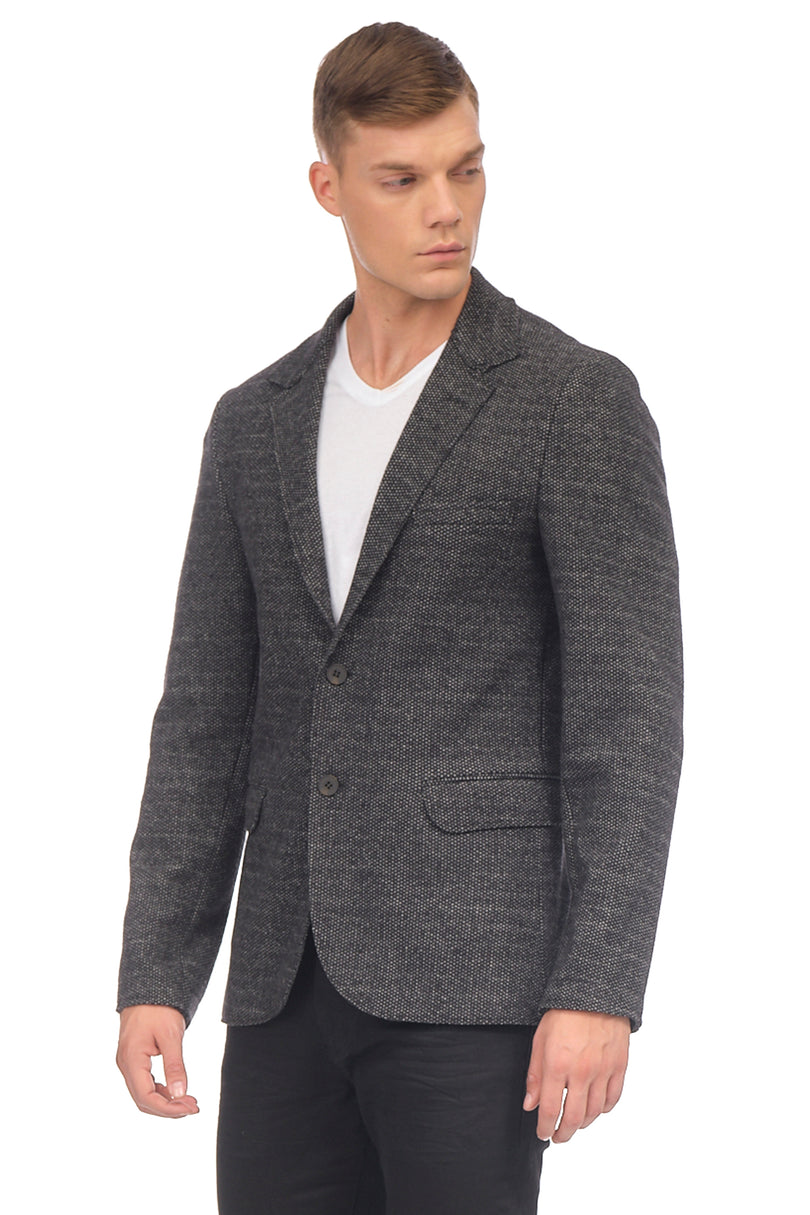 RAW EDGE FITTED CARDIGAN II - BLACK GREY - Ron Tomson