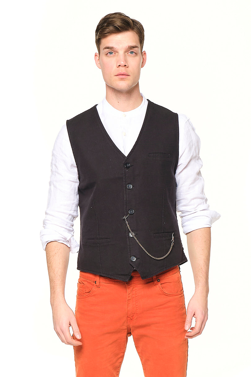Pocket-watch chain Vest - BLACK GREY - Ron Tomson