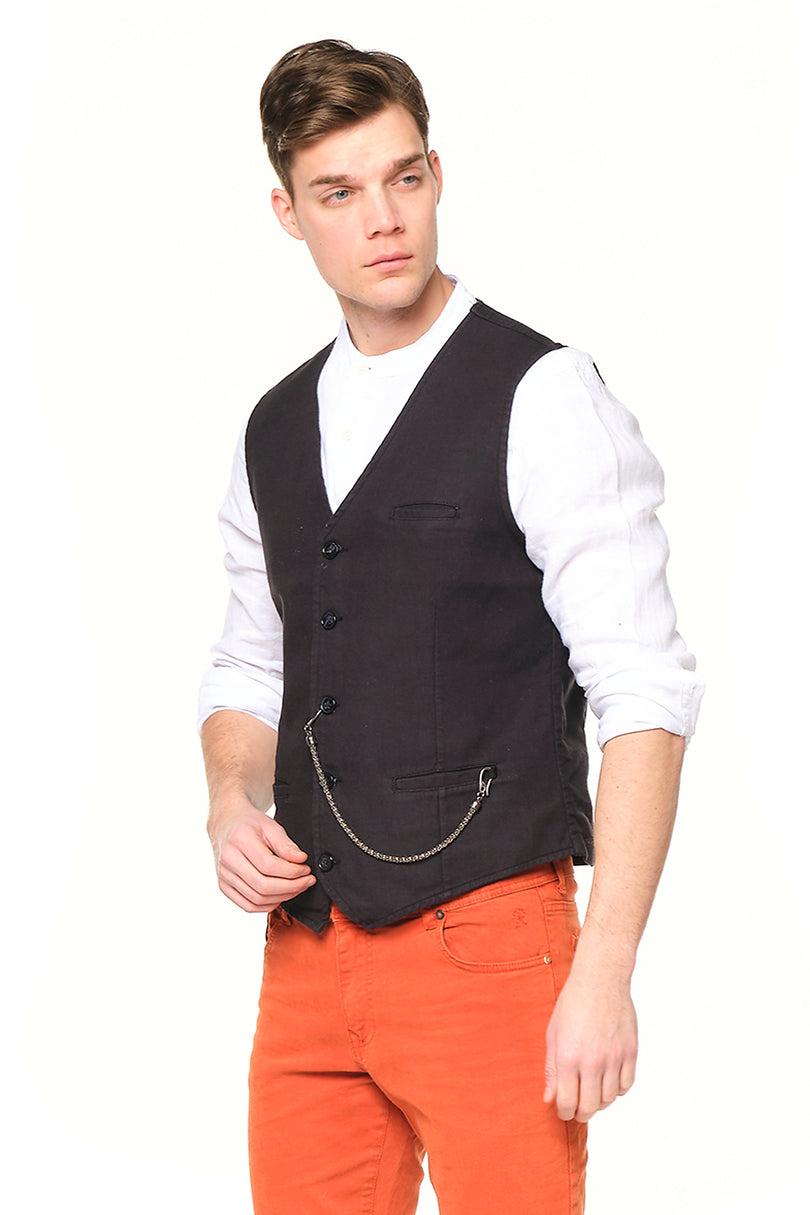 Pocket-watch chain Vest - BLACK GREY - Ron Tomson