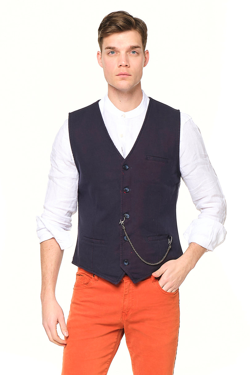 Pocket-watch chain Vest - NAVY RED - Ron Tomson