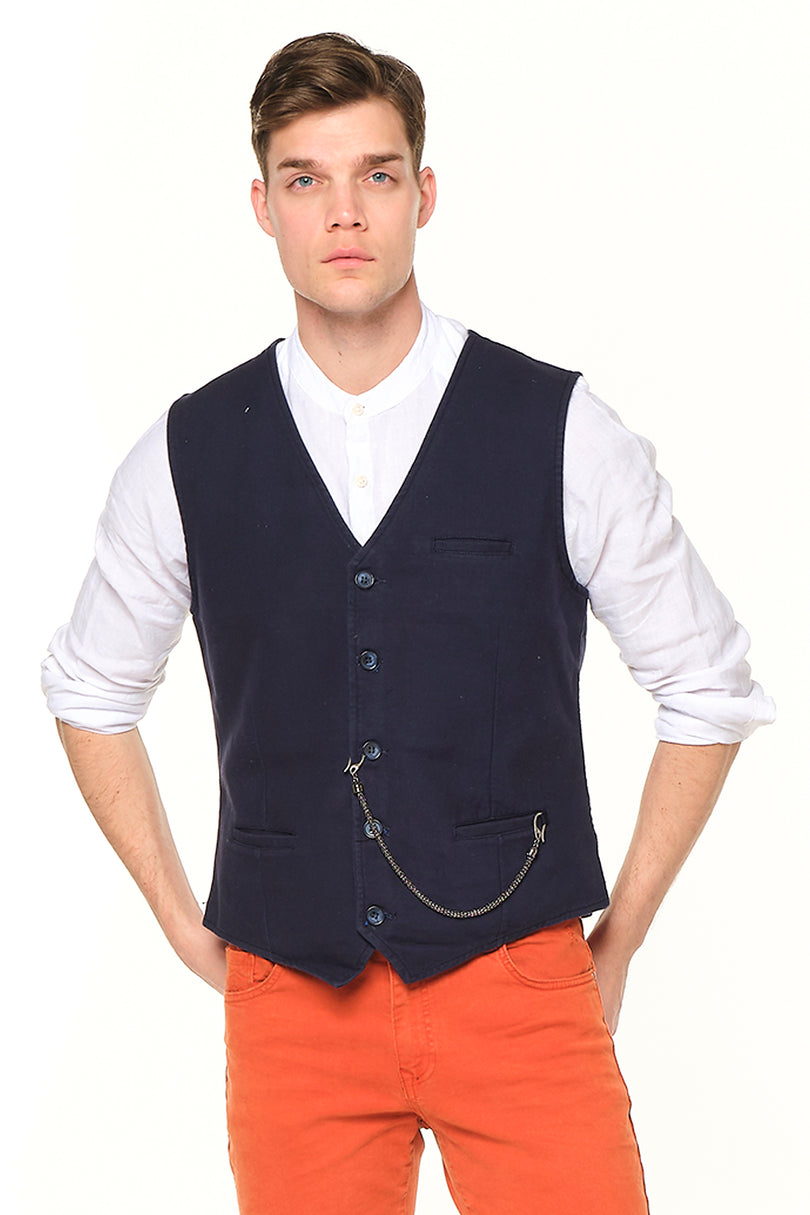 Pocket-watch chain Vest - NAVY SAX - Ron Tomson